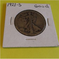 1921 S Good Grade Walking Liberty Half Dollar