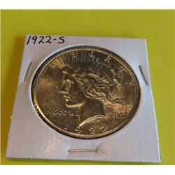 1922 S Au/BU peace Silver Dollar