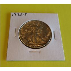 1943 D AU/BU Grade Walking Liberty Half Dollar