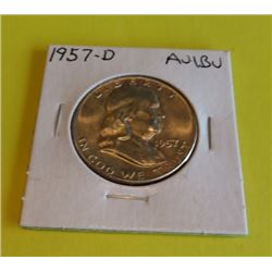 1957 D AU/BU Franklin Half Dollar