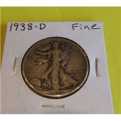 1938 D Fine Grade Walking Liberty Half Dollar