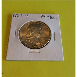 1953 D AU Grade Franklin Half Dollar