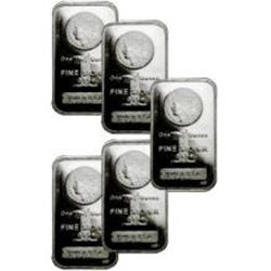 Lot of 5 Silver Morgan Design Silver Bars - 1 oz.