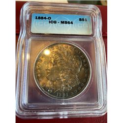 1884 o MS 64 ICG Toned Morgan Dollar