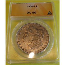 1900 S AU 50 ANACS Morgan Silver Dollar