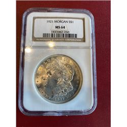 1921 MS 64 NGC Morgan Silver Dollar
