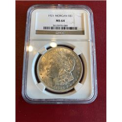 1921 MS 64 NGC Morgan Dollar