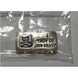 1 oz Drop Poured Silver Crossbones Bar
