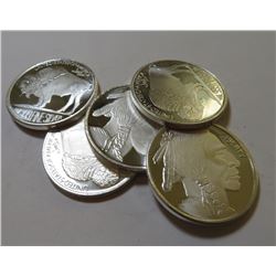5 pcs. Buffalo Design 1 oz. Silver Rounds