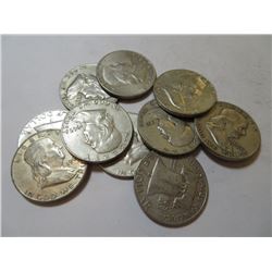 10 pcs. Franklin Half Dollars 90% Silver