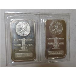 (2) Walking Liberty Design 1 oz. Silver Bars
