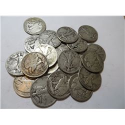 20 pcs. Walking Liberty Half Dollars 90% Silver