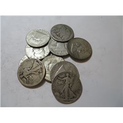10 pcs. Franklin / Walking Liberty Half Dollars