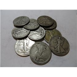 10 pcs. Walking Liberty Half  Dollars 90% Silver