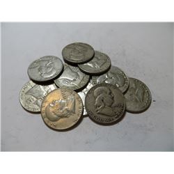 10 pcs Franklin Half Dollars 90% Silver