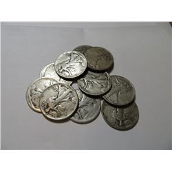 10 pcs. Walking Liberty Half Dollars 90% Silver