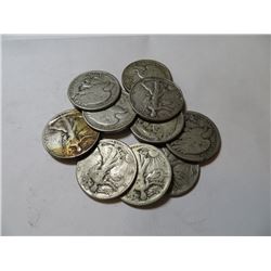 10 pcs Walking Liberty half Dollars 90% Silver