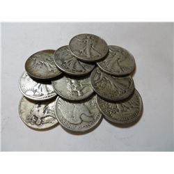 10 pcs. Walking Liberty Haflf Dollars 90% Silver