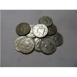 10 pcs Franklin Half Dollars 90% Silver