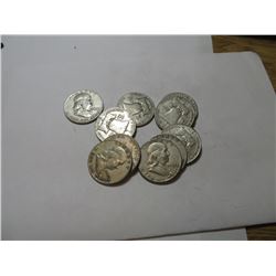 10 pcs Franklin Half Dollars 90% Silver