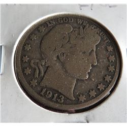1913 S Barber Half Dollar VG Grade