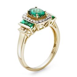 Genuine Emerald / Diamond Ring in 10k YG Sz.9