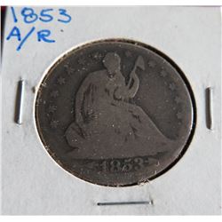 1853 W/ Arrows Rays Seated Liberty Half Good