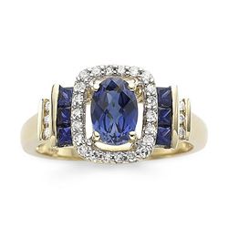 Genuine Blue Sapphire & Diamond Ring in 10k YG