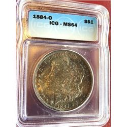 1884 O TONED Obverse MS 64 ICG Morgan Dollar