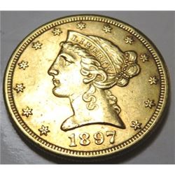 1897 S Better Date $5 Gold Liberty AU Grade