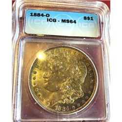 1884 O ICG MS 64 Toned Semi Moon Rev. Morgan