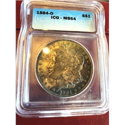1884 O Toned Obverse MS 64 ICG Morgan Dollar