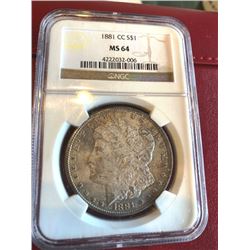 KEY DATE 1881 CC MS 64 NGC Morgan Dollar