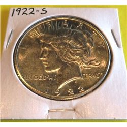 1922 S BU Grade Peace Silver Dollar