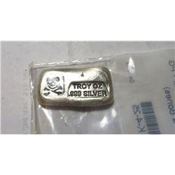 1 oz Drop Poured Crossbones Silver Bar