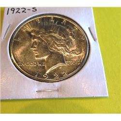 1922 S BU Grade Peace Silver Dollar