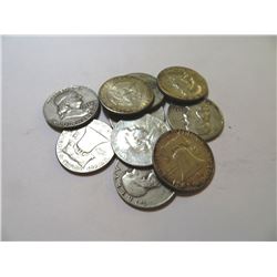 10 pcs. Franklin and Kennedy Half dollars 90%