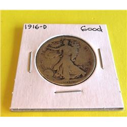 1916 D Good Grade Walking Liberty Half Dollar