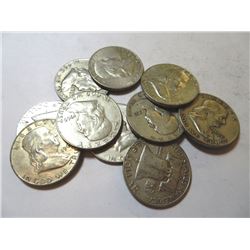 10 pcs. Franklin Half Dollars 90% Silver