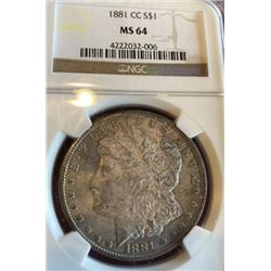 KEY DATE 1881 CC MS 64 NGC Morgan Dollar