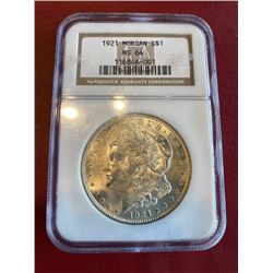 1921 MS 64 NGC Morgan Silver Dollar