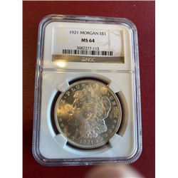 1921 MS 64 NGC Morgan Silver Dollar