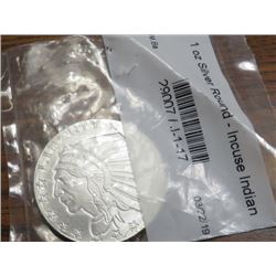 1 oz. Incused Indian Design Silver Round