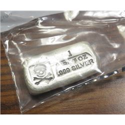 1 oz Silver Skull n Crossbones Poured Bar