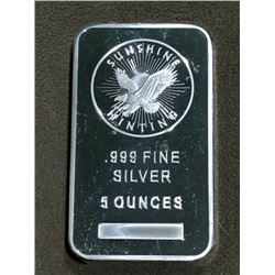 5 oz Sunshine Silver Bar  -  .999 Pure