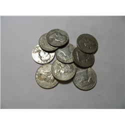 10 pcs Franklin Half dollars 90% Silver