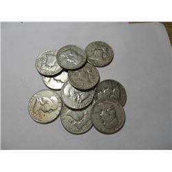 10 pcs. Franklin half Dollars 90% Silver