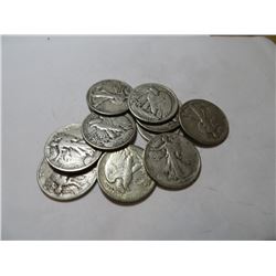 10 pcs Walking Liberty Half Dollars 90% Silver