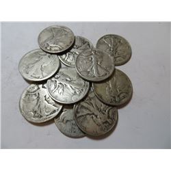 10 pcs. Walking Liberty Half Dollars 90% Silver