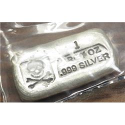 1  oz. Drop Poured Skull n Crossbones Silver Bar